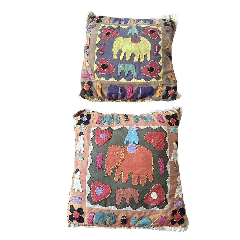 Handmade Indian Elephant Batik Pillow 16